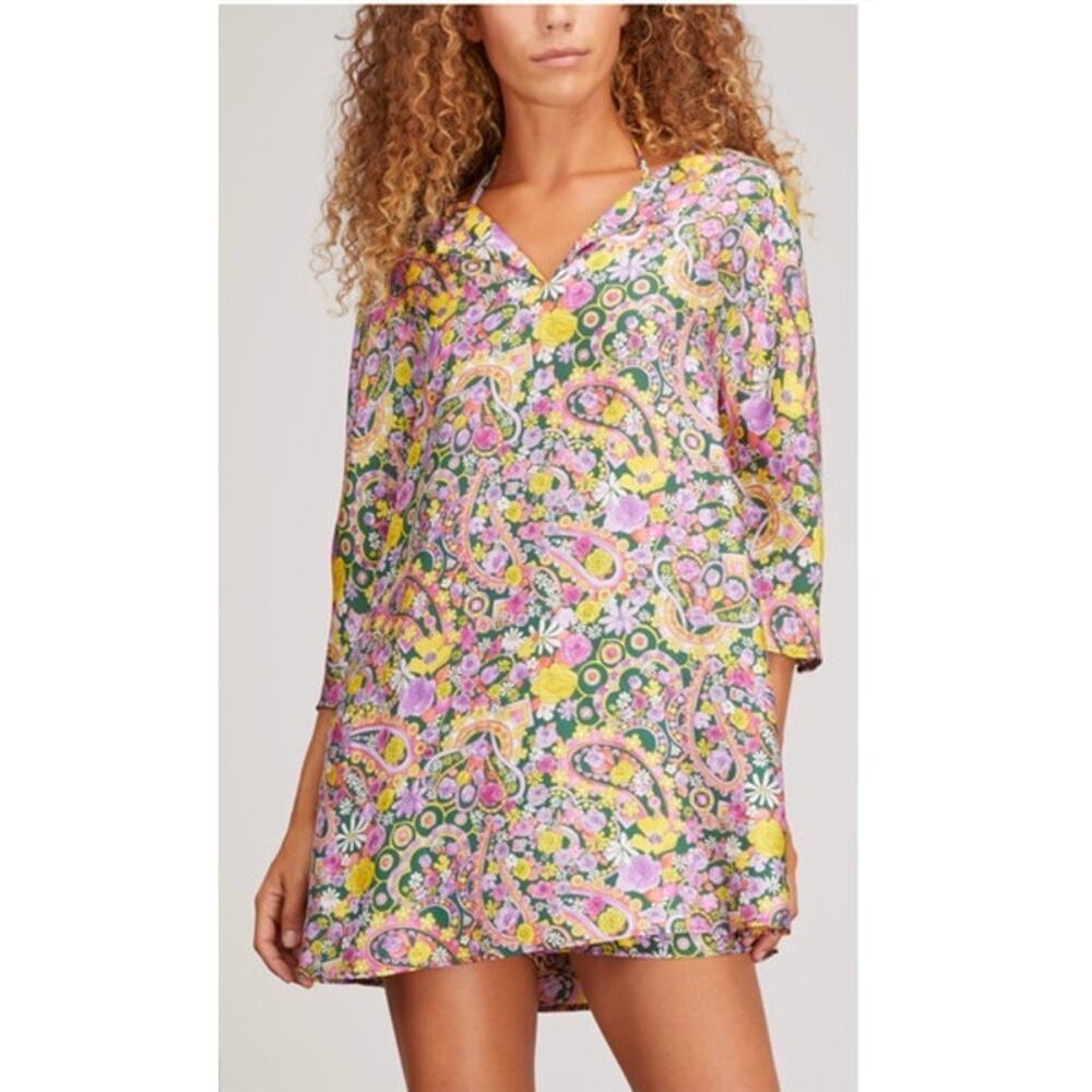 LA DOUBLEJ Sz S Small Mini Kaftan Dress Silk Floral Tripping Print